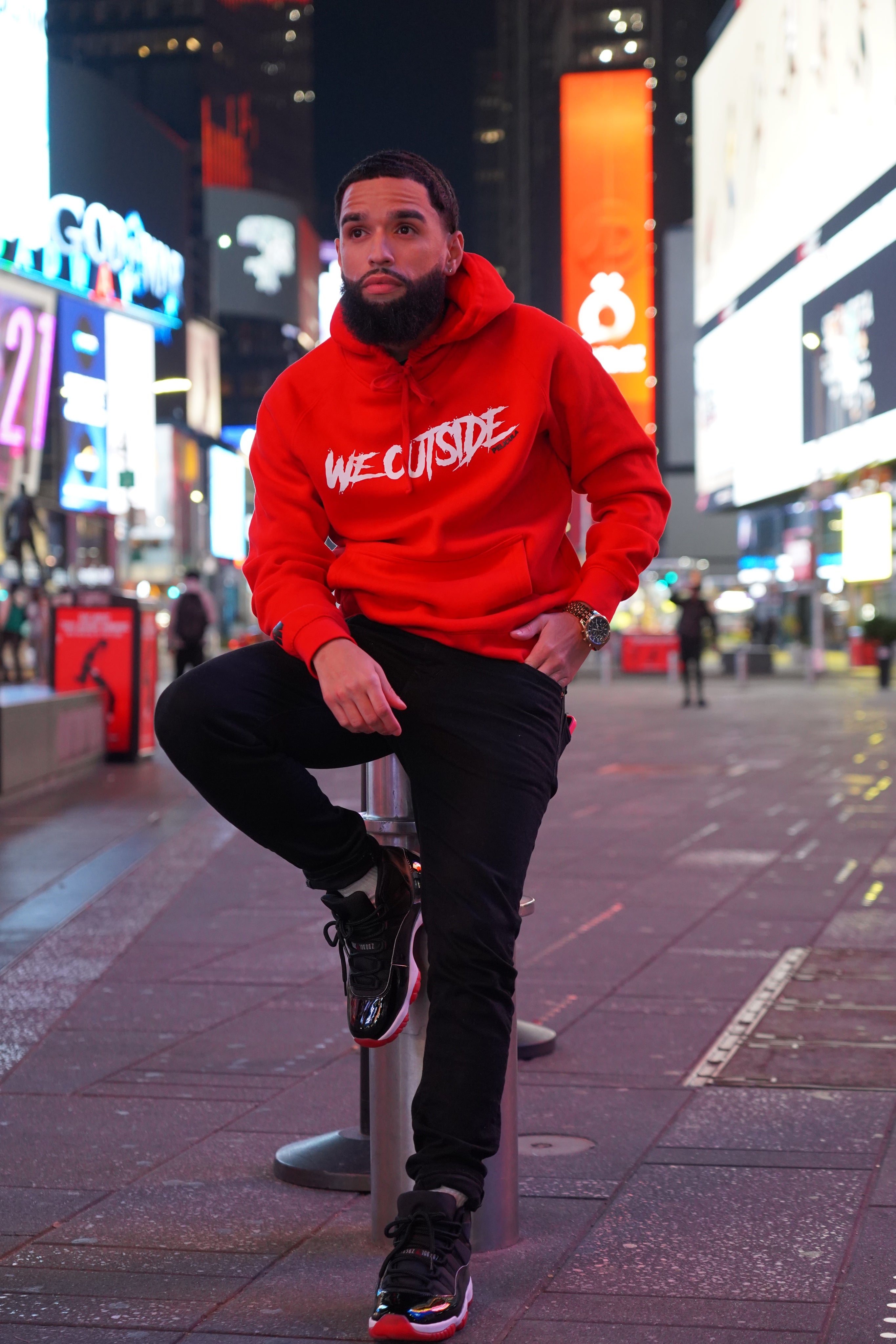 Red hoodie outfit store mens